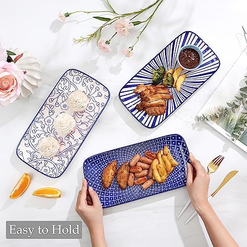 Selamica Ceramic 12 Inch Serving Platters Set of 4, Vintage Blue - Image 6