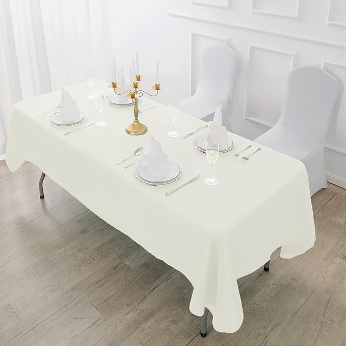 Fokitut 12 Pack Waterproof Rectangle Tablecloth, 60x102 Inch, Stain Resistant and Wrinkle Polyester Table Cloth, Fabric Table Cover for Kitchen Dining, Wedding, Party, Holiday Dinner-Ivory