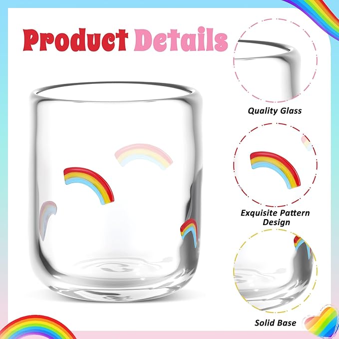 Icon Juice Glasses, 14oz Stemless Wine Drinking Juice Glass Cup for Valentine Party Supplies Gift(2 Pcs,Rainbow)