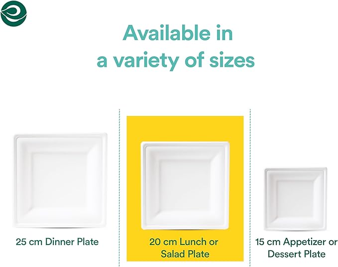 ECO SOUL Pearl White Square Paper Plates (200, 8 Inch)