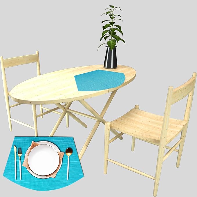 PIGCHCY Wedge Shaped Placemats Set of 6 with Centerpiece Round Mats Washable Kitchen Placemats Heat-Resistant Table Mats (Teal Blue)