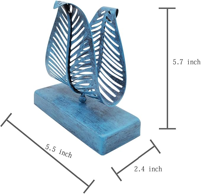 OwlGift Freestanding Modern Napkin Holder with Leaf Design, Tabletop Tissue Dispenser, Napkin Storage Organizer – Turquoise