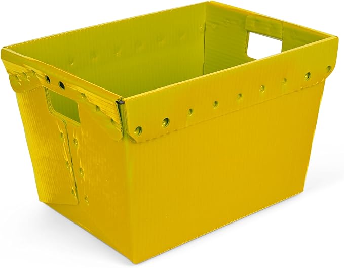 Hudson Exchange 18.25 x 13.25 x 11.75 (3 Pack) Corrugated Space Age Handled Storage Container Mail Tote, Yellow