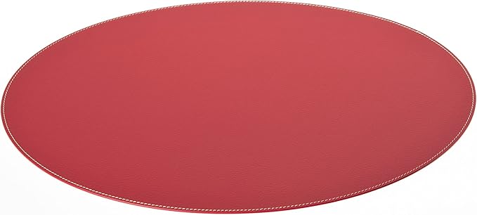 Nikalaz Oval Placemats Set (Pack of 4) Recycled Leather Table Mats 18 x 13 inches (45.7 x 33 centimetres), Kitchen Dining Table Decor by Nikalaz (Red)