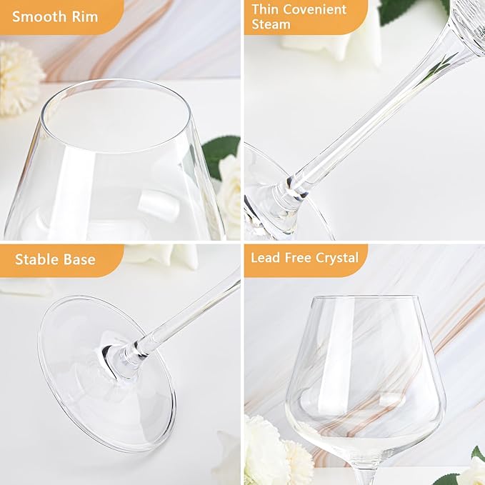 Crystal Red Wine Glasses Set of 4 – 16 oz Elegant Long Stem Wine Glasses in Gift Box, Premium Glassware for Wedding, Anniversary, Birthday Gifts