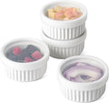 LE TAUCI Ramekins with Silicone Lids, 8 OZ Ceramic Soufflé Dishes, Ramekin Bowls for Crème Brûlée, Dessert, Dips, Oven & Microwave Safe, Set of 4, White
