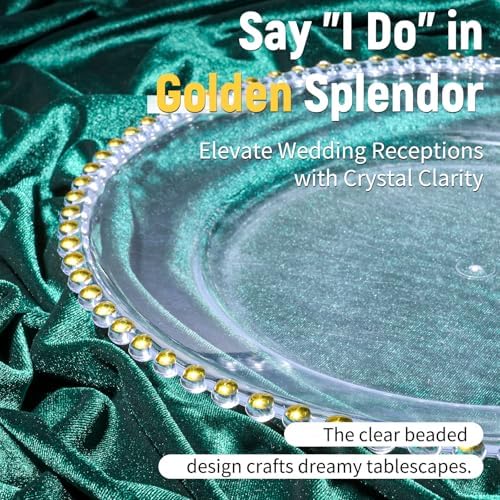 24 Pack Clear Charger Plates 13 Inch Acrylic Round Dinner Chargers with Gold Beaded Rim, Plastic Round Decorative Plates for Kitchen Wedding Party Home and Tabletop Decoration - Image 3