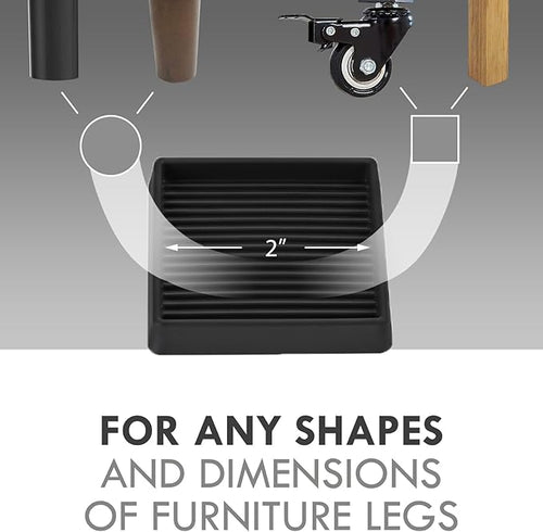 2X2 Rubber Caster Cups, Non Slip Furniture Pads, Anti-Slip Furniture Gripper, Anti Skid Furnitures Feet, Anti Slide Floor Protector for Bed Couch Table Chair Stoppers - 4 Pack, Black