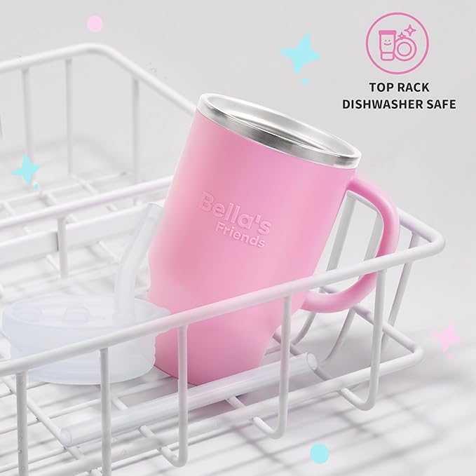 Bella's Friends Handy Mini Tumbler – Adorable 9 oz Toddler Sippy Cup, Stainless Interior & Silicone Body, Leak‑Proof, Dishwasher Safe, Gift for 1-3 Years Old Girls & Boys, 2 Pack, Lilac & Peony