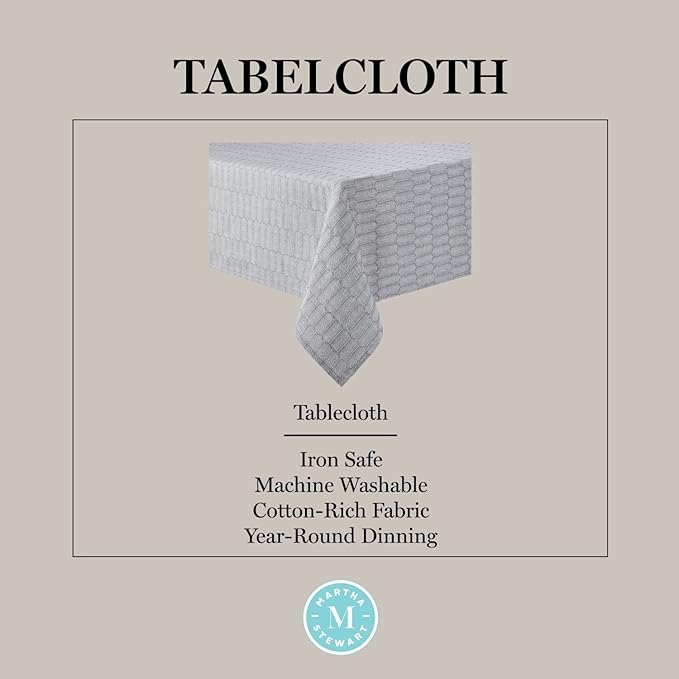 Martha Stewart Honeycomb Modern Farmhouse Tablecloth, Charcoal Grey, 60"x102"
