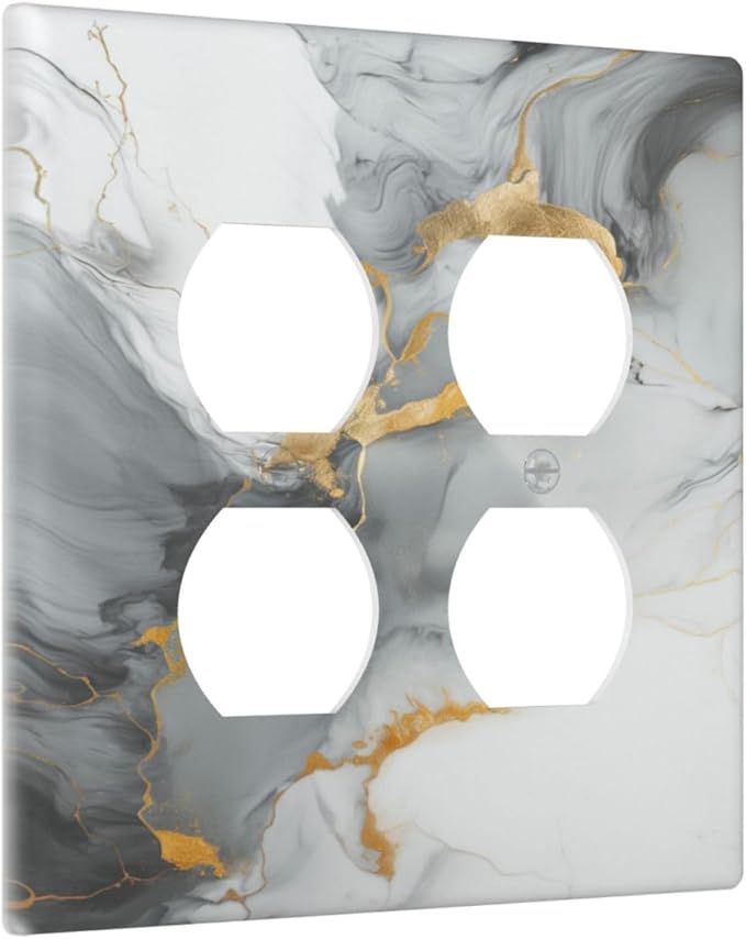 Light Switch Cover Gray/Gold Marble Abstract Modern Luxury 2 Gang Decorative SwitchPlates Double Duplex Wall Plates Switch Plates and Outlet Covers for Bathroom Bedroom Decor