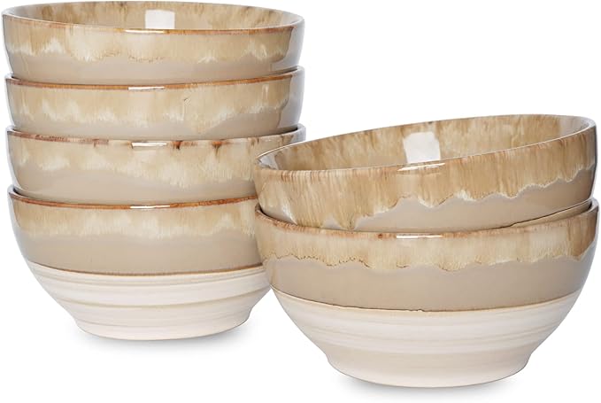Bosmarlin Small Ceramic Dessert Bowls, 16 Oz, Set of 6, Dishwasher and Microwave Safe, For Cereal, Ice Cream, Soup, Salad, Rice (Brown Grey, 16 Oz)