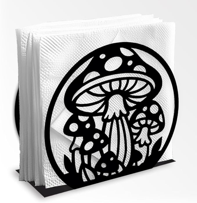Mushroom Decorative Black Metal Napkin Holder for Table, 5.3" x 4.8" x 2" Mushroom Plant Standing Napkin Holder for Home Kitchen Restaurant Picnic Party Coffee Bar Dining Room