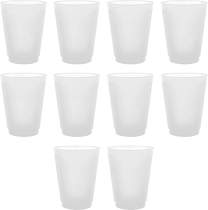 DISCOUNT PROMOS Frosted Plastic Stadium Cups, 10 pack, 16 oz. Shatterproof Flexible Reusable Party Cups, Natural