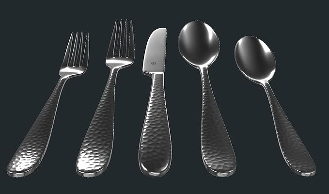 Hammered Silverware Set | Premium 18/10 Stainless Steel Flatware Service for 6 | Heavy-Duty & Dishwasher Safe | Built to Last (30-Piece, Fidenza Hammered)