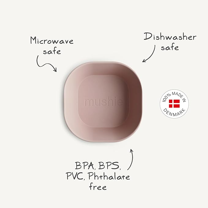 mushie Square Dinnerware Bowls for Kids | Made in Denmark, Set of 2 (Dusty Rose)