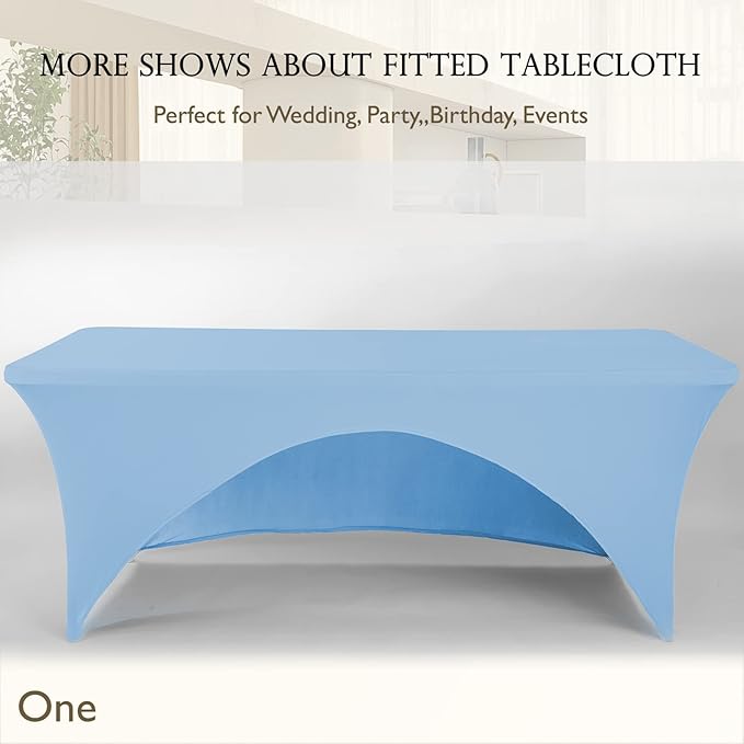 Spandex Table Cover 8 ft. Fitted Polyester Tablecloth Stretch Table Cover Table Topper Open Back - Lightblue
