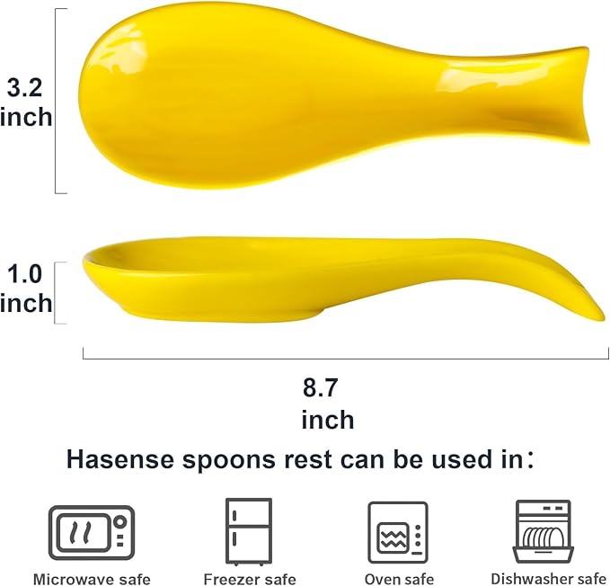 Ceramic Spoon Rest for Stove Top,Large 8.7 Inch Spoon Holder for Kitchen Counter,Porcelain Utensil Rest for Thankgiving and Christmas Gift,Dishwasher Safe and Heat-Resistant,Yellow(1 PC)