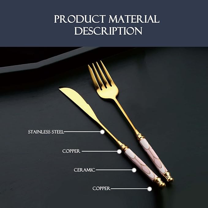 40-piece Silverware Set With Ceramic Handle, Premium Food Grade Stainless Steel Flatware Sets, Mirror Polished Cutlery Set, Dishwasher Safe (for 8 People) (40pcs, pink)