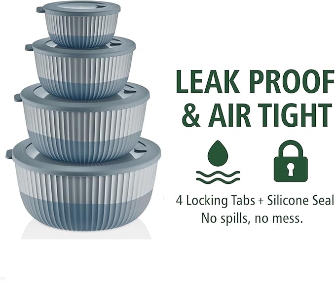 Mixing Bowls with Airtight Lids – 8 Piece Nesting Kitchen Set – BPA-Free, Leak-Proof & Stackable – Dishwasher, Microwave & Freezer Safe