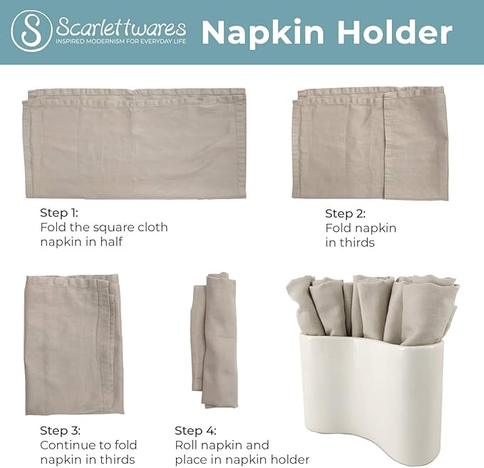 Ceramic Napkin Holder For Table Kitchen Paper Linen Cloth Napkins Upright Stand Up Sturdy Stylish Modern Compact White Modern Farmhouse