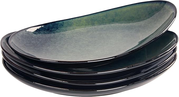 Ceramic Serving Platters Set of 4, 12.1 Inch Curved Oval Salad Plates for Entertaining, Modern Kitchen Dishes, Trays for Dinner, Fruit, Salad, Pasta, burgers - Dishwasher Microwave Safe