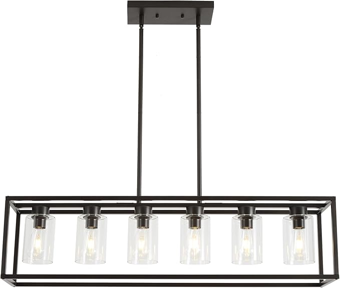 XILICON Dining Rooms Oil Rubbed Bronze Chandeliers,Kitchen Island Farmhouse Lighting Fixture Industrial Rustic Ceiling Hanging 6 Light Modern Pendant Light with Glass Shade