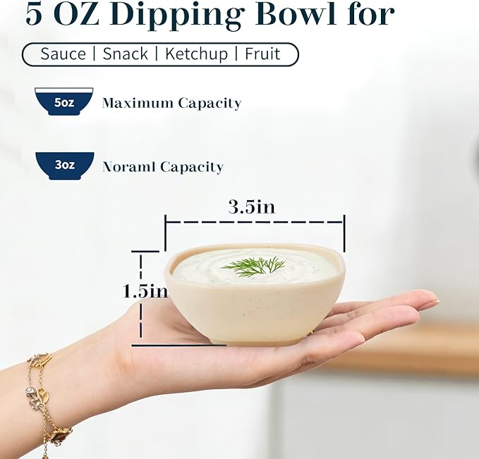 Dipping Bowls 5 OZ, Wheat Straw Small Bowls for Dips, Reusable Small Plastic Bowls Set of 6, Unbreakable Charcuterie Cups, Charcuterie Bowls for Kitchen, BBQ, Party, RV - Beige