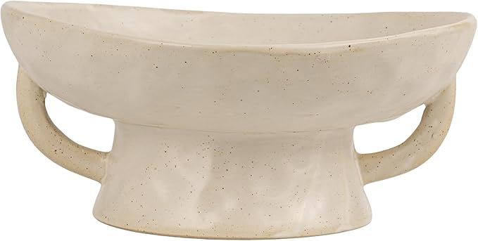 Creative Co-Op Stoneware Footed Pedestal Bowl with Handles, Reactive Glaze, White