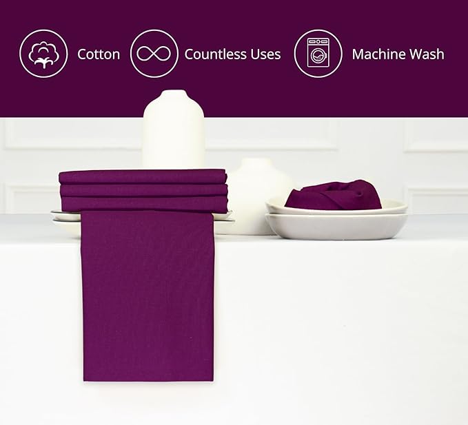 PurpleEssences Set of 12 Cloth Dinner Napkins 100% Cotton 18x18 Inch - Soft Durable Washable - Ideal for Farmhouse Party Christmas Holiday Winter - Perfect Everyday Use Table Linen - Purple