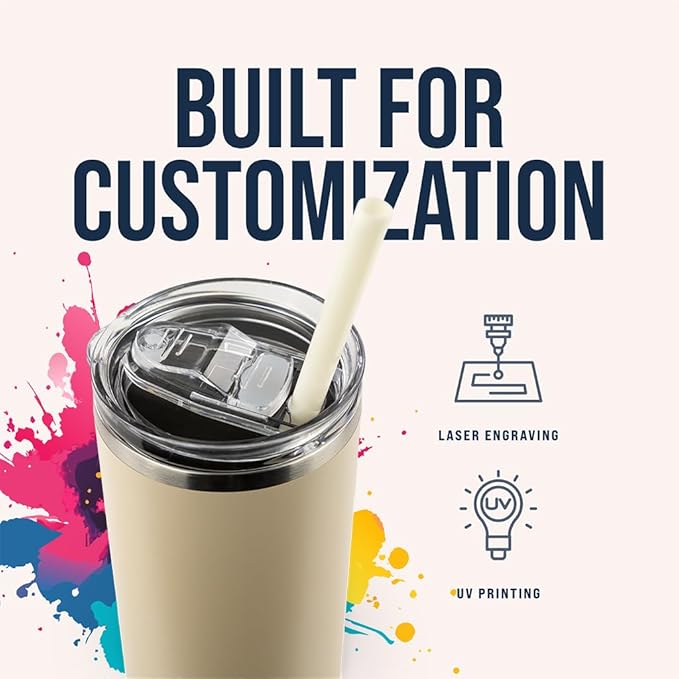 Hogg 20 oz Skinny Case (24 Units) - Beige, Powder Coated Tumblers for Laser Engraving, Engravable Tumblers Bulk, Stainless Steel Cups Bulk, Insulated Cups with Lids and Straws
