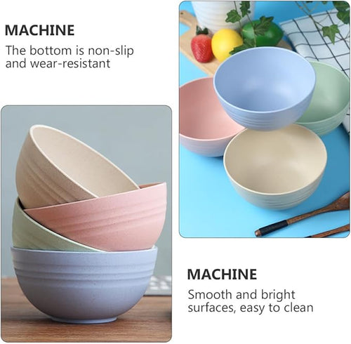 4 Pcs Large Capacity Wheat Straw Salad Mixing Bowls Food Serving Bowls for Fruit Noodles and Salads Lightweight Smooth Finish Heat-resistant and Easy to Clean Random Color