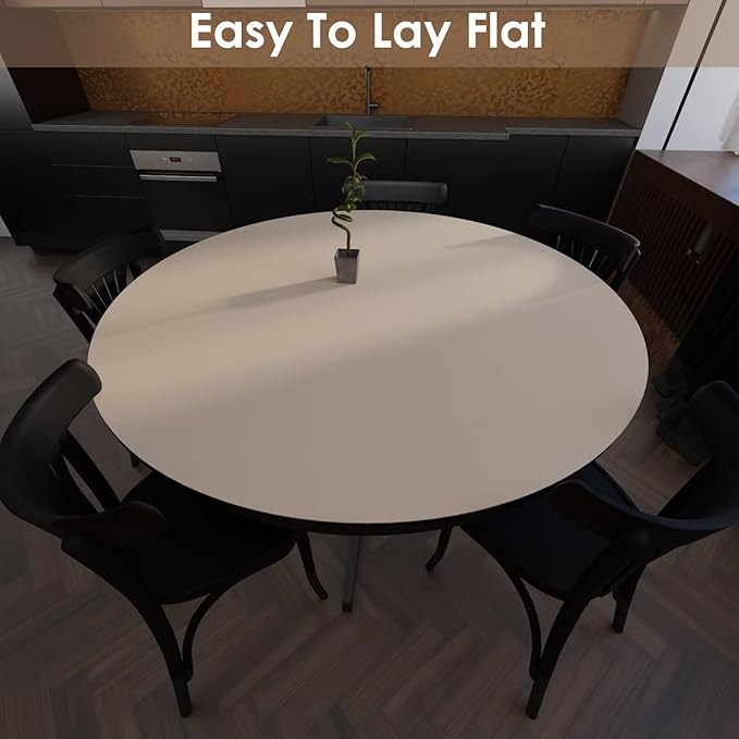 Round Table Cover - Can Be Used On Both Sides Waterproof and Easy to Clean Good Flatness Used for Dining Table(Light Beige+Light Gray Dia.54Inch)