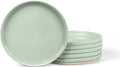 LIANYU Stoneware Dinner Plates Set of 6, 7.75’’ Ceramic Salad Plates for Dessert, Appetizer, Salad, Steak, Pizza, Round Serving Dishes for Kitchen, Microwave, Oven & Dishwasher Safe, Fog Green