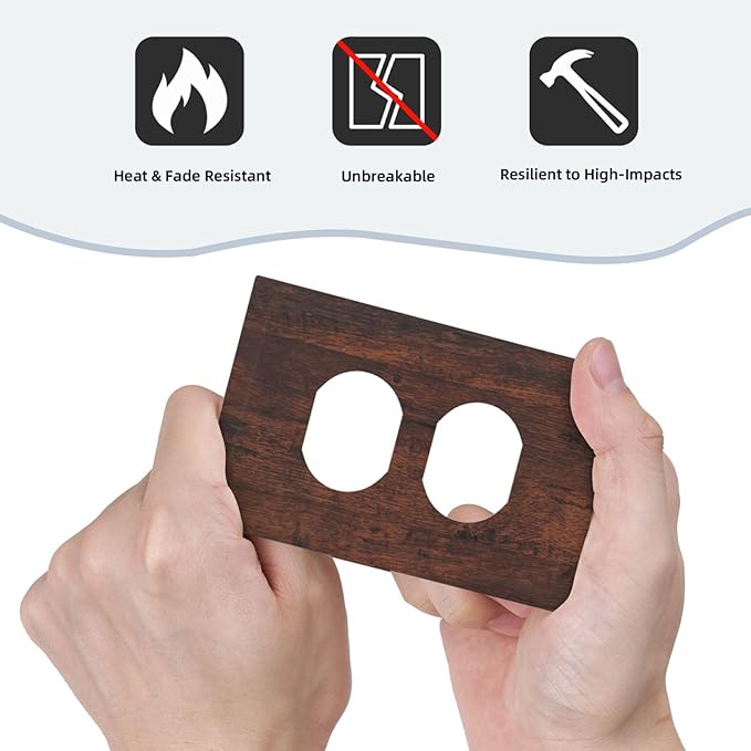 Outlet Covers Brown Red Rustic Wood Grain Retro Farmhouse 1 Gang Duplex Light Switch Cover Plate Decorative Wall Plates Electrical Switchplate Receptacle for Farmhouse Cabin Decor（2 Pack）