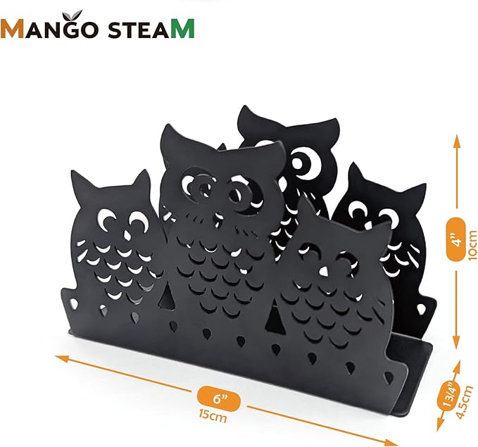 Mango Steam Tabletop Napkin/Tissue & Letter Holder for Home, Kitchen, Restaurants (Owl, Black)