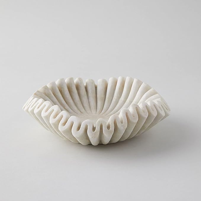 Marble Bowl Fruit Bowl, Stone Bowl Decorative Bowl Decorative Trays Marble Fruit Bowl Marble Ruffle Bowl Marble Floral Bowl Home Decor Gifts (9 inch)