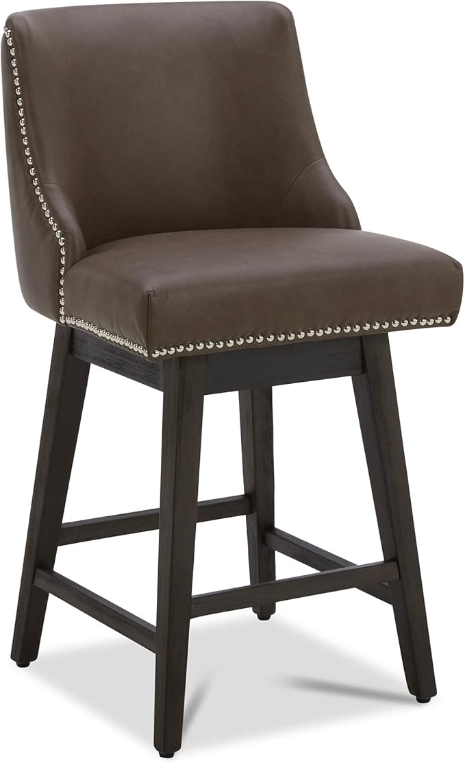 CHITA Counter Height Swivel Bar Stools, FSC Certified Upholstered Counter Stools, Modern Swivel Barstools with Wood Legs for Kitchen Island, 26" Seat Height, Faux Leather in Chocolate