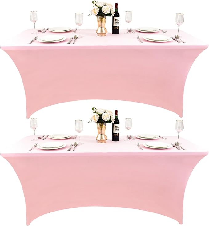 2-Pack 4ft Spandex Table Covers for Rectangular Folding Tables - Wrinkle Resistant Stretch Tight Table Cloths - Ultimate Fitted Table Protector for Parties, Banquet, and Wedding