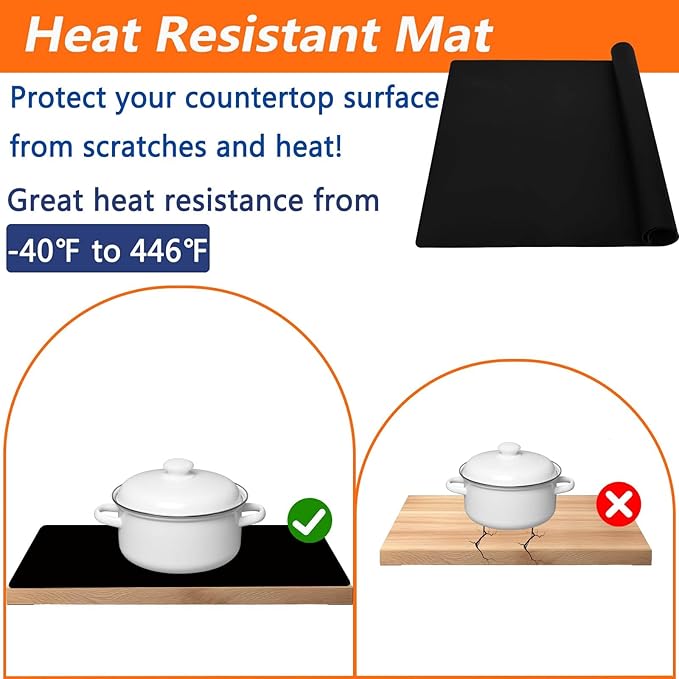 120"x24''(305cmx60cm) Extra Large Silicone Mat for Kitchen Counter, Heat Resistant Countertop Protector, Non-Slip Waterproof Kitchen Island Mat, Easy to Clean, Light Gray