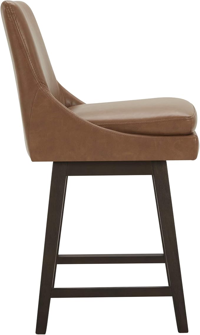 CHITA Counter Height Swivel Barstool with Back Set of 2, FSC Certified Upholstered Faux Leather Swivel Bar Stool, 26.8" H Seat Height, PU Leather in Retro Brown