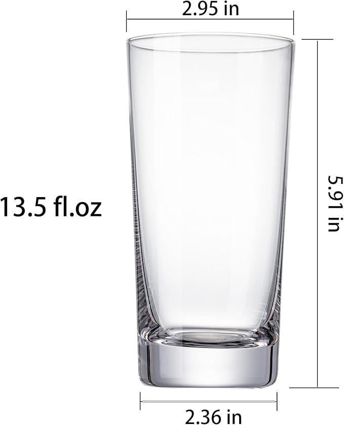 Drinking Glasses, 13.5oz Highball Glasses Drinking Set Of 6, Borosilicate Water Glass Cups, Clear Vintage Glassware for Juice, Mojito, Tom Collins & Mixed Cocktail Drinks