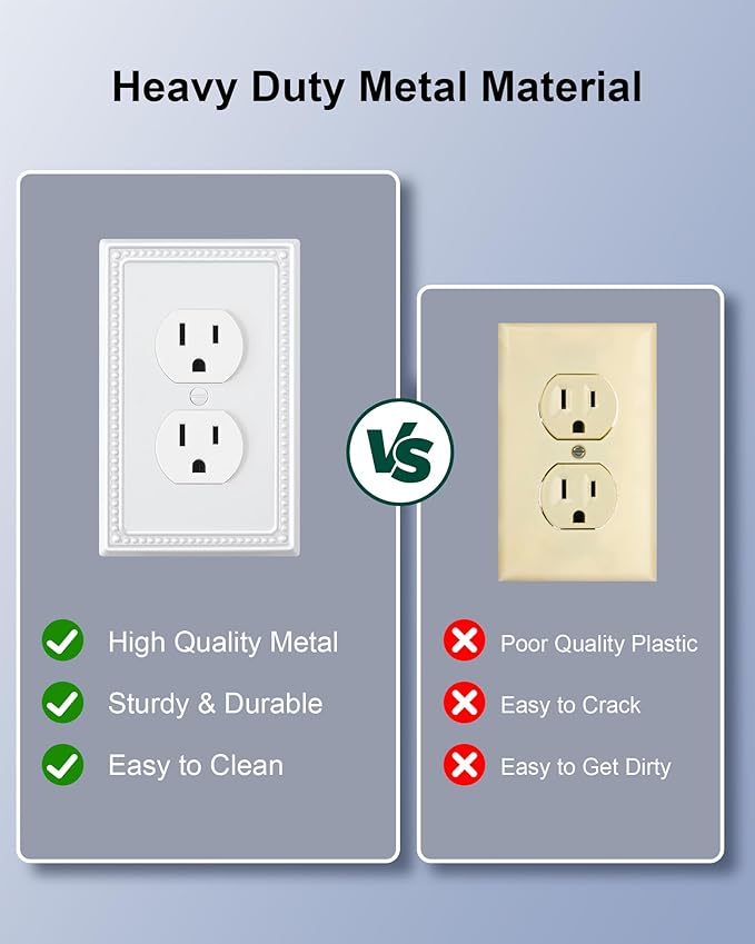 4-Pack Duplex Outlet Cover Plate, Pure White Metal Wall Plates for Electrical Outlets, 1 Gang Receptacle Light Switch Cover, Pearls Decorative Switch Plates and Outlet Covers