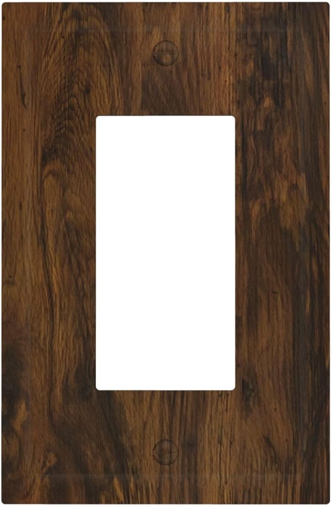 Outlet Covers Brown Rustic Wood Grain Vintage Wooden Texture 1 Gang Wall Plate Single Rocker Light Switch Cover Decorative GFCI Receptacle Electrical Switchplate for Cabin Bedroom Decor（2 Pack）