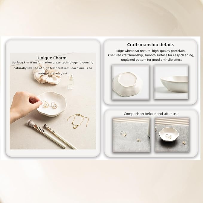 Ceramic Jewelry Tray Ring Holder Dish Floral Trinket Bowl for Women Girls Jewelry Organizer for Vanity Dresser Decor Wedding Birthday Gift for Her (white)