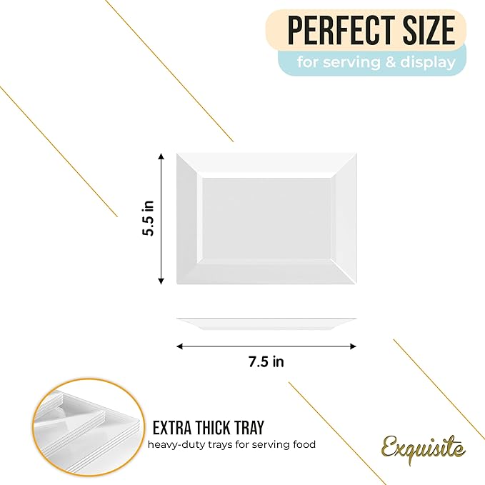 Exquisite Plastic Serving Trays For Party - 40 Pcs 7.5 Inch Clear Serving Platters, Plastic Trays For Food, Clear Tray, Food Tray Disposable Platters For Parties, Catering & Buffet