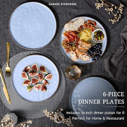 HaWare Stoneware Dinner Plates Set of 6, 10" Heavy Duty Ceramic Plate, Reactive Glaze Ripple Dinnerware for Home Restaurant, Chip and Scratch Resistant, Microwave and Dishwasher Safe, Reactive Blue - Image 5