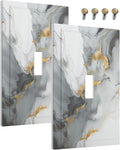 Decorative Light Switch Cover Gray/Gold Marble Abstract Modern Luxury 1 Gang Wall Plate Cover Single Toggle Outlet Covers Switchplate Electrical Faceplate for Bathroom Bedroom Decor（2 Pack）