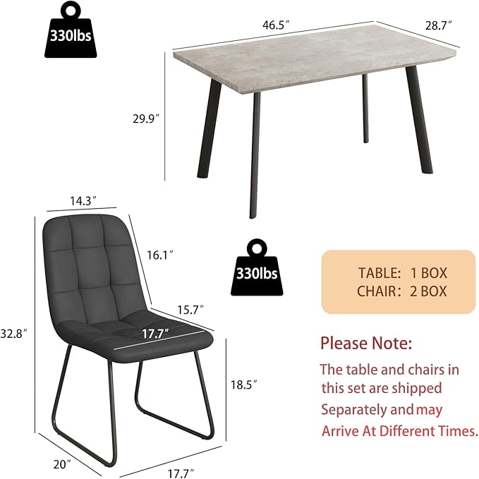 ZckyCine 46.5" Modern Grey Dining Table Set for Small Spaces, 5-Piece Set with Rectangular Table & 4 Padded Leather Chairs, Compact, Sturdy & Easy to Assemble (Table + 4 Grey Dining Chairs, 46.5")