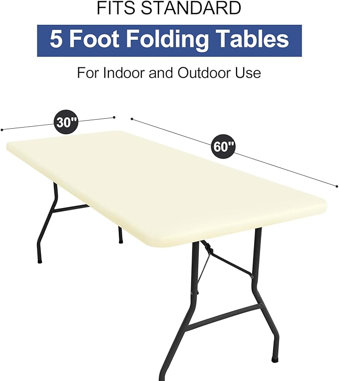 homing 2 Pack Rectangle Table Cloth, Elastic Fitted Fabric Tablecloth Fits for 5 Foot Folding Tables, Washable Table Cover for Picnic, Camping, Indoor & Outdoor (Cream Yellow, 30" x 60")